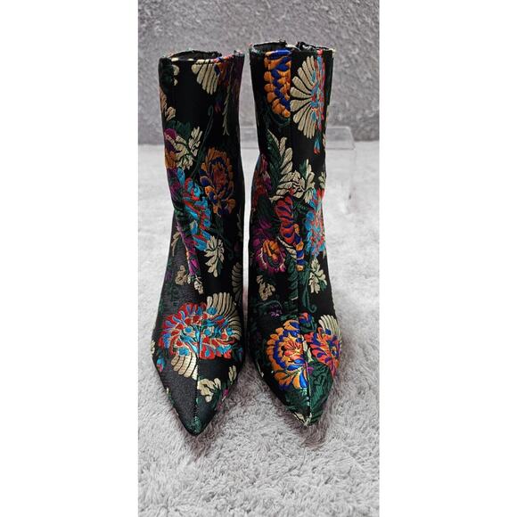 Just Fabulous Asian Floral Brocade Stilletto Ankle Boots Bootie Shoes 6.5 - Picture 3 of 7